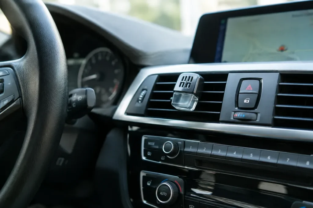 Interior de coche limpio y con ambientador para eliminar malos olores